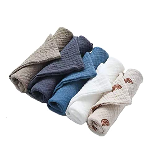 QERPON 5 Pcs Baby Cotton Square Towels Infant Wash Hand Face Wipes Washcloth Facecloth Handkerchief Cloth Feeding Bib