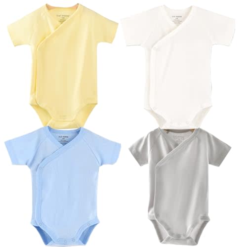 Baby Boys Girls Short Sleeves Kimono Clothes Cotton Baby Side-Snap Bodysuit Pack of Baby Layette Set
