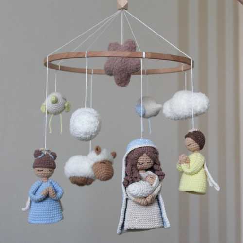 Catholic Baby Crib Mobile: Handmade Crochet Virgin Mary Nursery Decor, Baptism Keepsake