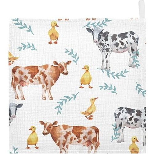 vvfelixl Farm Animals Cows Duckling Baby Burp Cloths Baby Muslin Washcloths for Boys Girls Cotton Baby Face Towel for Newborn Infants Soft and Absorbent 11.8 X 11.8 in, 5 Pack