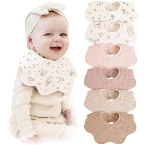 Konssy 6-Pack Muslin Baby Bandana Bibs, Drool Bibs for Girls & Boys