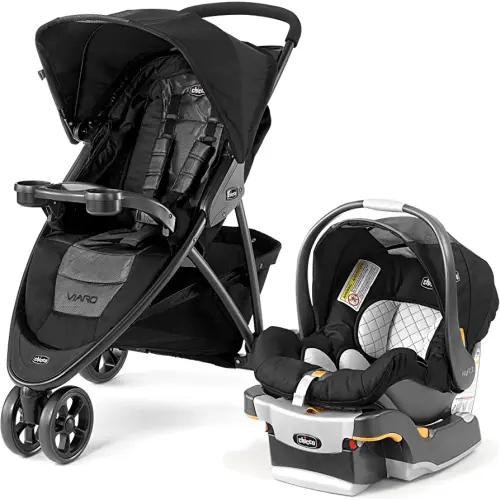 Chicco Viaro Quick-Fold Travel System, Includes Infant Car Seat and Base, Stroller and Car Seat Combo, Baby Travel Gear, Apex/Black
