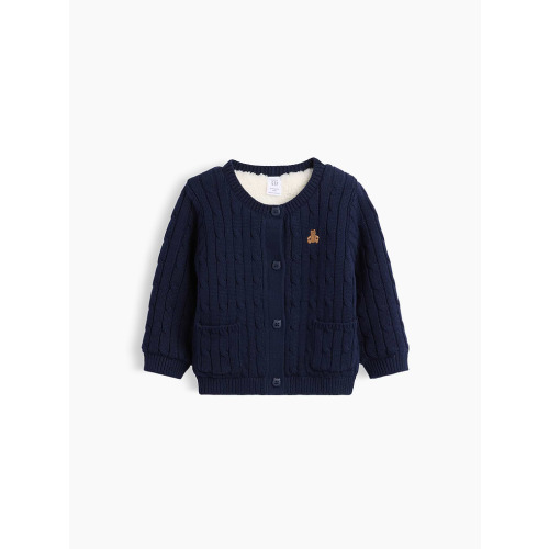 Baby Sherpa-Lined Cable-Knit Cardigan Sweater