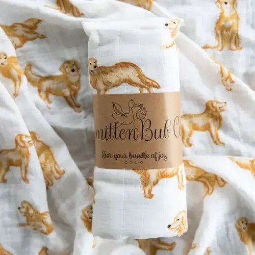 Golden Retrievers Bamboo Cotton Muslin Wrap | LIMITED AVAILABILITY – Smitten Bub Co.