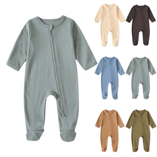 Ashirexll Newborn Footed Romper Infant Crawling Clothes Solid Color Color Round Neck Long Sleeve Romper with Foot Cover for Soft for Daily Crawling and Cool