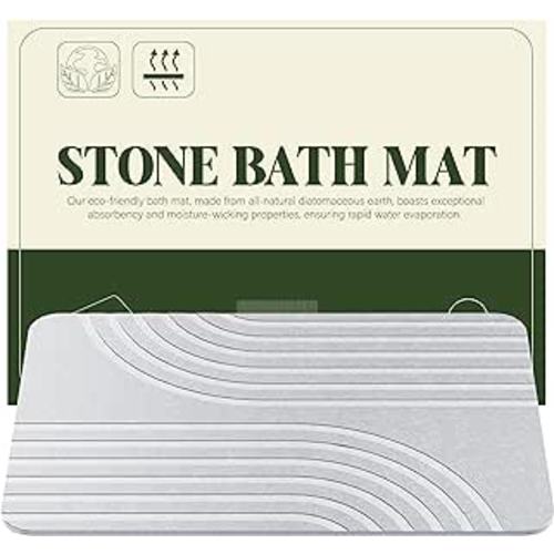 Amazon.com: UBTKEY Stone Bath Mat for Bathroom, Diatomite Stone Bath Shower Mat, Stone Dish Drying Mat for Kitchen Counter, Non Slip Quick Drying Diatomaceous Earth Bathmat, 23" x 15", Light Grey (Boho) : Home & Kitchen