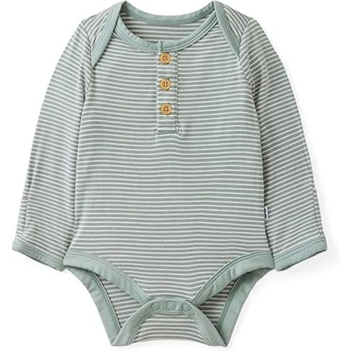 Little Sleepies Henley Bodysuit, Soft Viscose from Bamboo Long Sleeve Bodysuit for Baby Boys & Girls, Baby Clothes