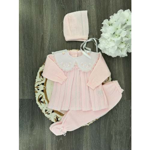Delicate Long Peter Pan Collar Dress-Like Knit Set in Pink