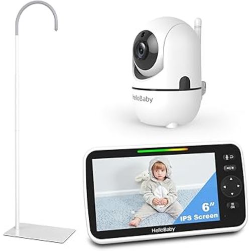 HelloBaby 6'' World First IPS 30H Battery Split-Screen Video Baby Monitor with Camera and Audio, No WiFi, Pan-Tilt-Zoom, VOX, 2-Way Talk, Night Vision, 8 Lullabies, 1000ft, for New Parents/Elderly