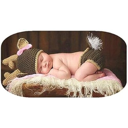 Vedory Newborn Infant Photography Props Costume Crochet Knit Deer Hat Pant for Boy Girl Photo Shoot Props Outfits