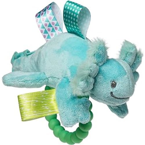 Soft Baby Rattle with Soothing Teether Ring and Sensory Tags, 6-Inches, Fizzy Aqua Axolotl