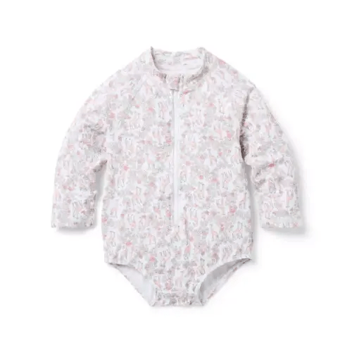 Baby White Giraffe Ditsy Floral Baby Recycled Giraffe Ditsy Floral Rash Guard Swimsuit by Janie and Jack