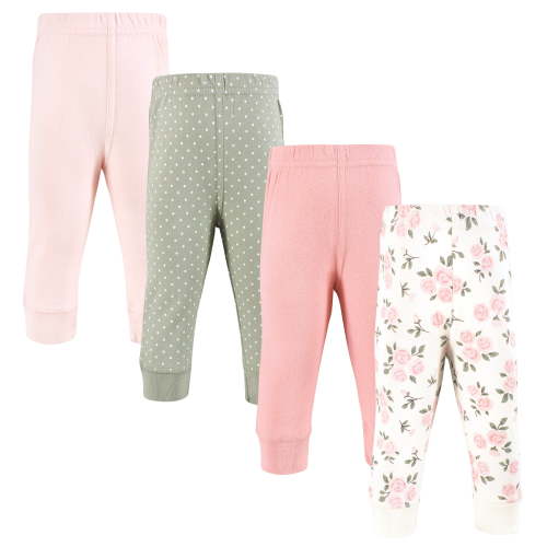 Hudson Baby Girls Cotton Pants and Leggings, Soft Pink Sage Rose, Newborn