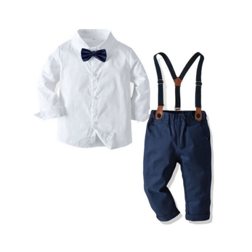 Toddler Boys Navy Button-Up and Suspenders Set