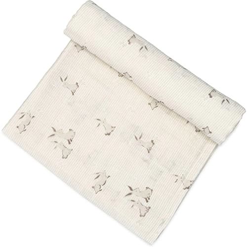 Crane Baby 100% Organic Cotton Bunny Single Baby Swaddle Wrap for Boys and Girls, Gender Neutral Newborn Swaddling Blanket, Baby Registry and Gift, 47 x 47 inches