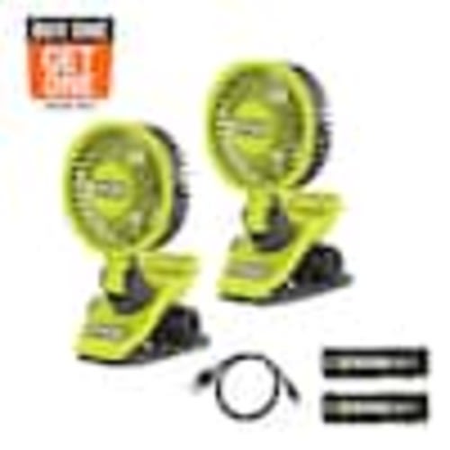 RYOBI USB Lithium Clamp Fan Kit 2-Pack with (2) 2.0 Ah USB Lithium Batteries and Charging Cable FVF51K2SB