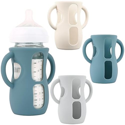 3 Pack Silicone Sleeves with Handles for Avent Natural Glass Baby Bottles, Anti Breakage Baby Bottle Holder, Compatible Philips Avent Glass Natural Baby Bottle 8 oz