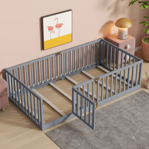 Solonm Kids Floor Bed With High Fence And Lockable Door Solid Wood Platforms Standard Bed & Reviews | Wayfair