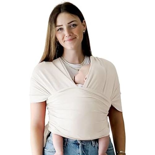 snuggle me Baby Wrap | Hands-Free Baby Wraps Carrier, Easy-Tie Baby Sling Carrier, Baby Carrier Wrap with Organic Cotton, Baby Wearing Wrap for Newborns from 0 to 18 Months (7-35 lbs) - Natural