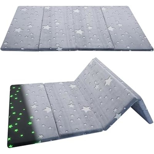 MeMoreCool Foldable Kids Floor Mattress, Play Mat Muscle Mat Large 6x4 FT, Thicken Foam Tatami Futon Mattress for Children Play Area, Sleeping Crawling Pad for Playroom, Grey Star