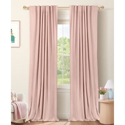 Blush Pink Total Blackout Curtains for Bedroom 84 Inch Long