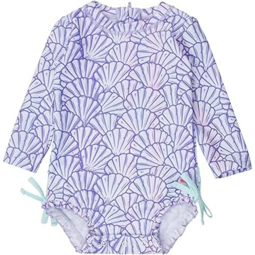 RuffleButts Baby Girls UPF 50+ Sun Protection Floral Printed Long Sleeve One Piece Rash Guard Swimsuit with Zipper