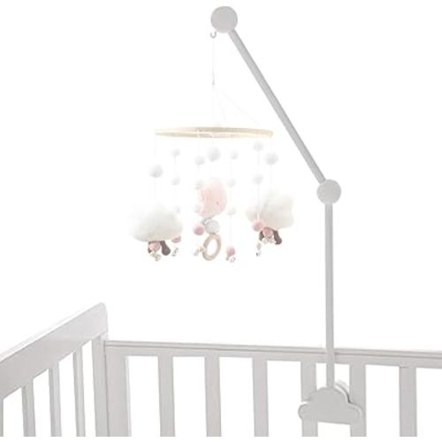 Baby Crib Mobile Arm, Wooden Crib Mobile Holder Mobile Hanger Adjustable Mobile Stand Easy Assembly for Crib Wind Chimes Decor Gift (White)