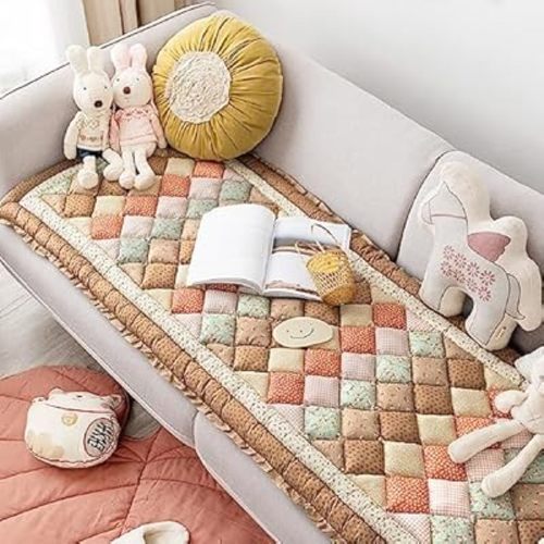Yoovat Funny Pet Couch Covers for Sofa Plush Checker Plaid Sofa Covers for Pets Washable 3 Cushion Couch Sofa Mat Friendly (Oblique Lattice Coffee, 60x60 cm/23.6x23.6 in)