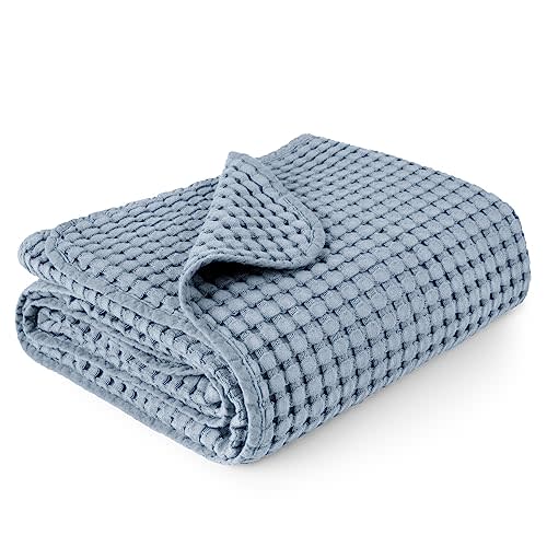 Konssy Waffle Baby Blanket - Soft & Cozy Nursery Swaddle Blanket, Lightweight Toddler Throw for Boys & Girls, Ideal for Wrapping(Blue)