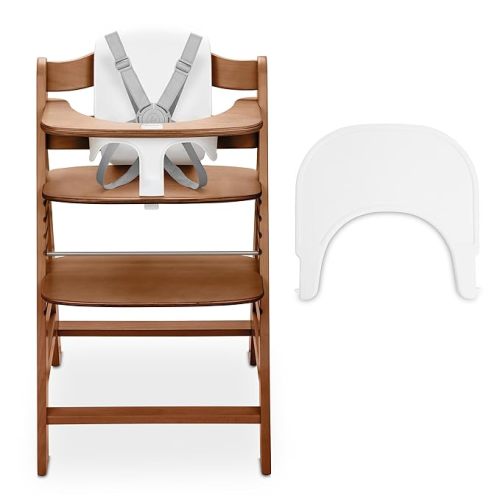 hauck Adjustable Wooden High Chair for Babies and Toddlers - Includes Infant Insert, Tray & Safety Harness - Grows with Child up to 198 lbs - Walnut