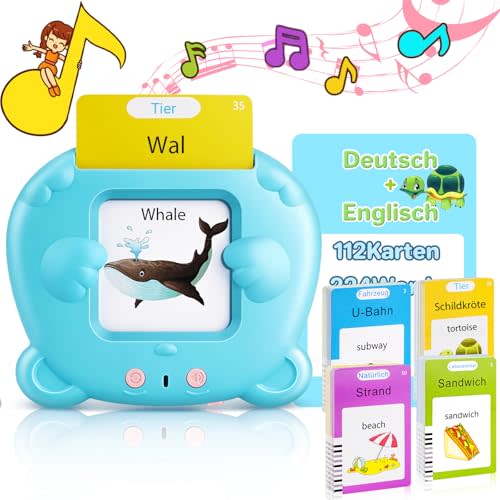German & English Talking Flash Cards for Toddler, Learning Montessori Toys with 224 Sight Words, Speech Therapy Toys, Children's Sensory Preschool Learning Educational Birthday