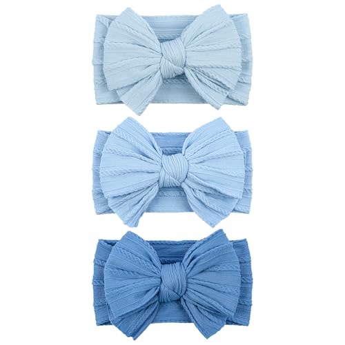 LemonSpace Handmade Nylon Baby Girl Headband Bows for Baby Blue Mix3Pcs | Nylon Baby Stretchy Hair Bands Hair Accessories with Bows for Newborn Baby Girls Infant Toddlers Kids(Blue color Mix)