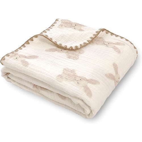 Baby Blanket 100% Cotton Muslin 40x40 Inch Bunny