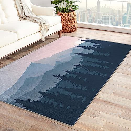 ZDABAOEC Forest Mountain Rug, 2x3 Rug, Scenery Area Rugs for Bedroom Living Room Entryway, Nature Landscape Patterned Small Rug, Washable Non Slip Indoor Floor Carpet & Home Decor