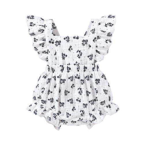 Younger Tree Baby Girl Romper Summer Toddler Casual Ruffled Sleeveless Cotton Overalls Clothes for 12-18 Months