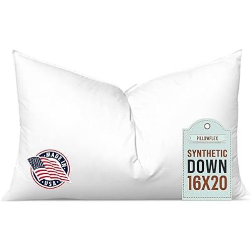 Pillowflex Synthetic Down Pillow Insert - 16x20 Down Alternative Pillow, Ultra Soft, Large Rectangle, Lumbar, Back, Neck, Sleeping Pillow - 1 Decorative Pillow Form