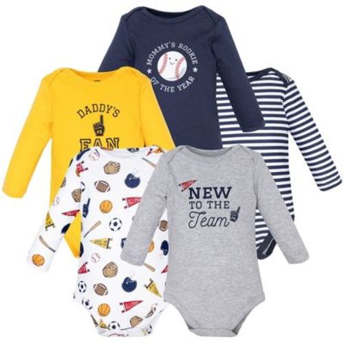 Hudson Baby Infant Boys Cotton Long-Sleeve Bodysuits 5-Pack, New To The Team, Newborn