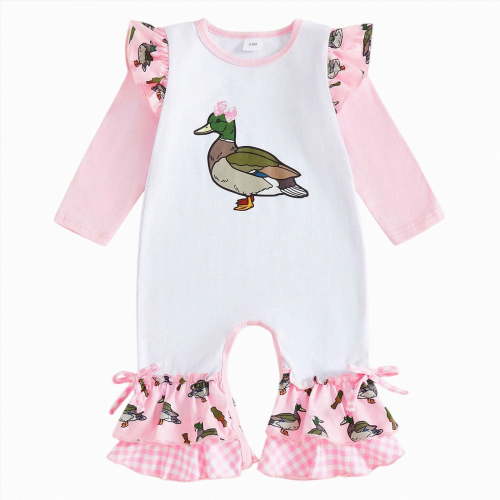 Xyant Baby Girl Fall Winter Clothes Newborn Silly Goose Romper Long Sleeve Round Neck Jumpsuit Cute One Piece Outfit (Pink,6-12 Months)