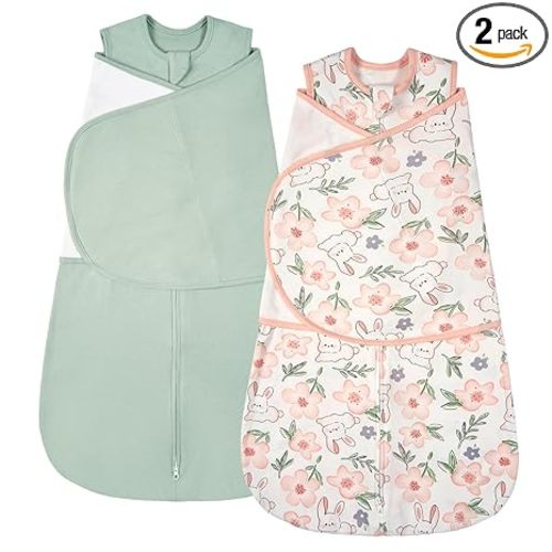 ZIGJOY Baby Swaddle Sleep Sack, 1.0 TOG Sleep Sack Swaddles for Newborns & infant 6-12 Months 100% Cotton Baby Wearable Blanket for Newborn Registry Essentials Green&Rabbit Flower