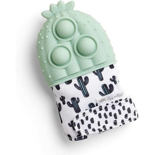 Itzy Ritzy Silicone Teething Mitt - Soothing Infant Teething Mitten with Adjustable Strap, Crinkle Sound & Textured Silicone to Soothe Sore & Swollen Gums - for Ages 3 Months & Up (Cactus)