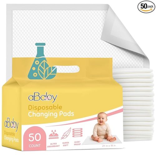 Disposable Changing Pads for Baby (50 Pack) Super Soft and Ultra Absorbent Baby Changing Pad - Leak Proof Diaper Changing Pads for Stress-Free Baby Diaper Changes - White