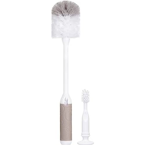 Ubbi Baby Bottle Brush Set, Bottle Brush and Nipple Brush, Baby Cleaning Essentials, Taupe