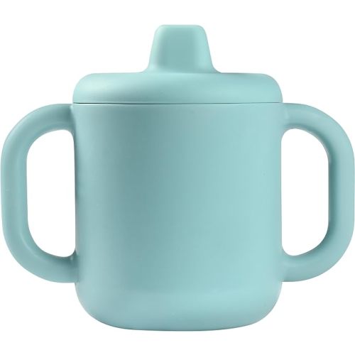BEABA Silicone Training Cup, Soft Unbreakable Toddler Baby Sippy Cup, Leakproof Lid Ergonomic Wide Handles, 5.5 oz (Rain)