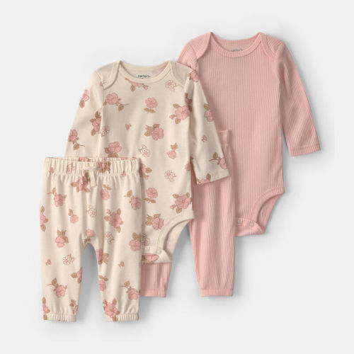 Baby Girl 4-Piece Floral Long-Sleeve Bodysuit & Pant Set - Pink | Carter’s Oshkosh Canada