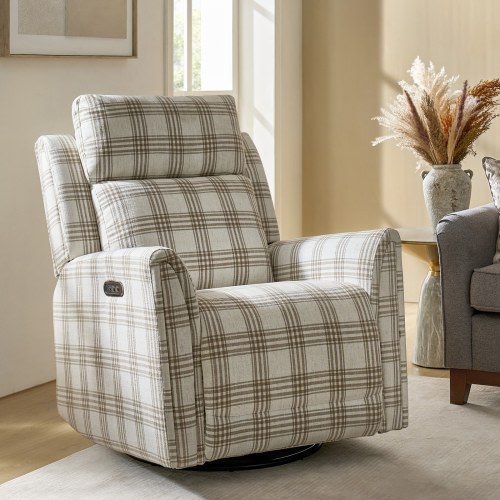HULALA HOME Amin Modern Swivel Rocker Power Recliner with Independently Adjustable Backrest Footrest and USB ports