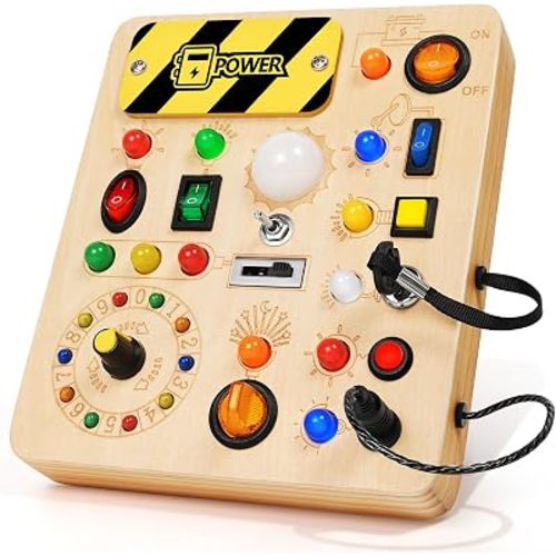 Busy Board for Toddlers, Montessori Toys with LED Light Switches