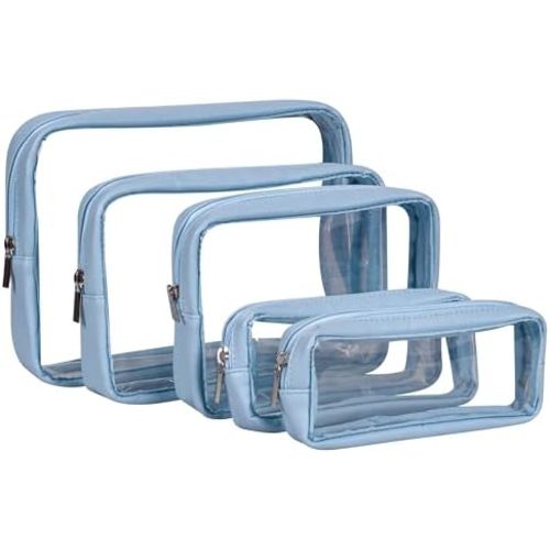 TSA Approved 5-Piece Diaper Bag Organizer Pouch Set Clear Waterproof TPU Kids Toiletry Storage Set Travel Packing Clutch Cube Bags for Baby Nursing