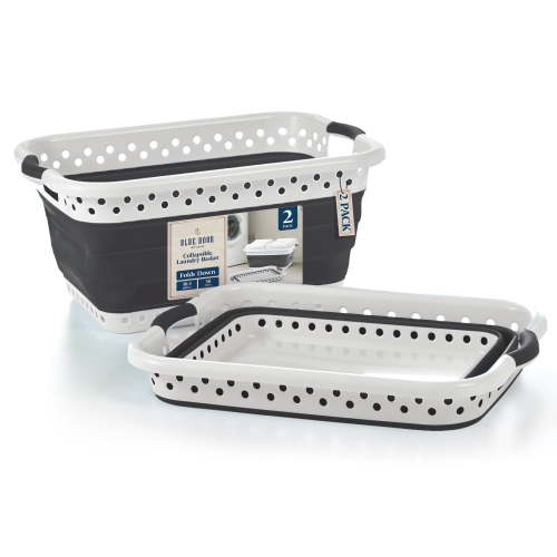 Blue Door Collapsible Laundry Basket Portable Pop Up Plastic Laundry Hamper with Dual Grip, 10.5-Gallon Gray 2pk