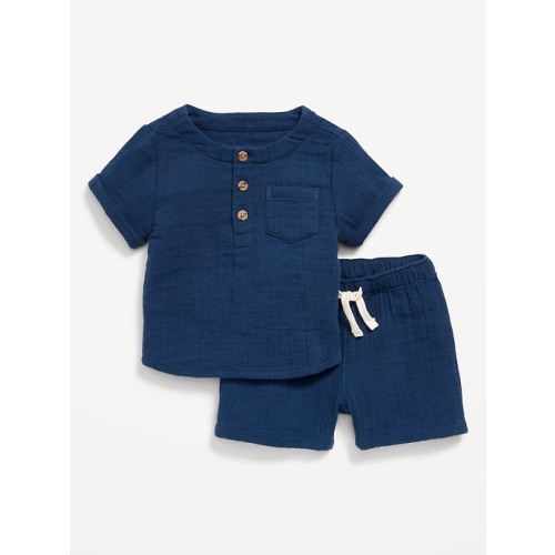 Unisex Short-Sleeve Pocket T-Shirt and Pull-On Shorts Set for Baby