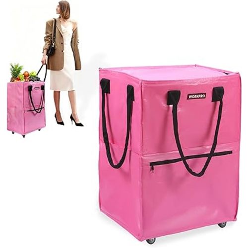 WORKPRO Large Rolling Grocery Bag, 36-Gallon Tote with 5 Wheels, 110 lbs Capacity, Dual Carry, Wide Zipper & Extra Storage for Shopping, Laundry & Moving